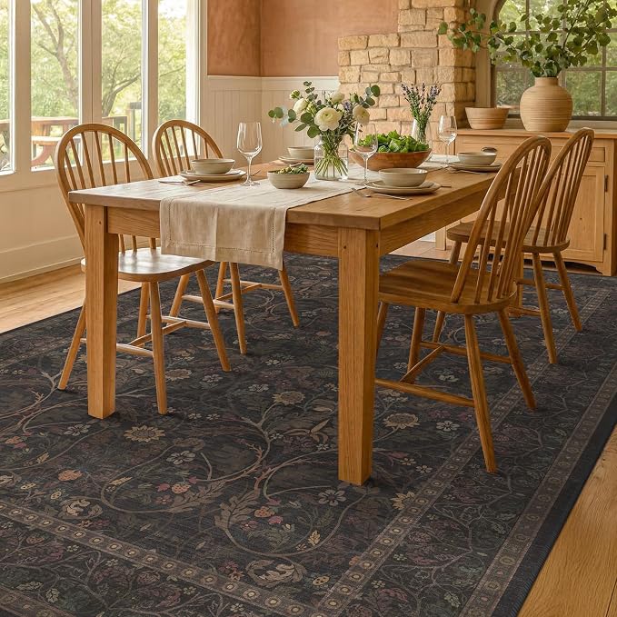 Washable 8x10 Area Rugs for Living Room, Moody Dark Floral Farmhouse Western - Image 6