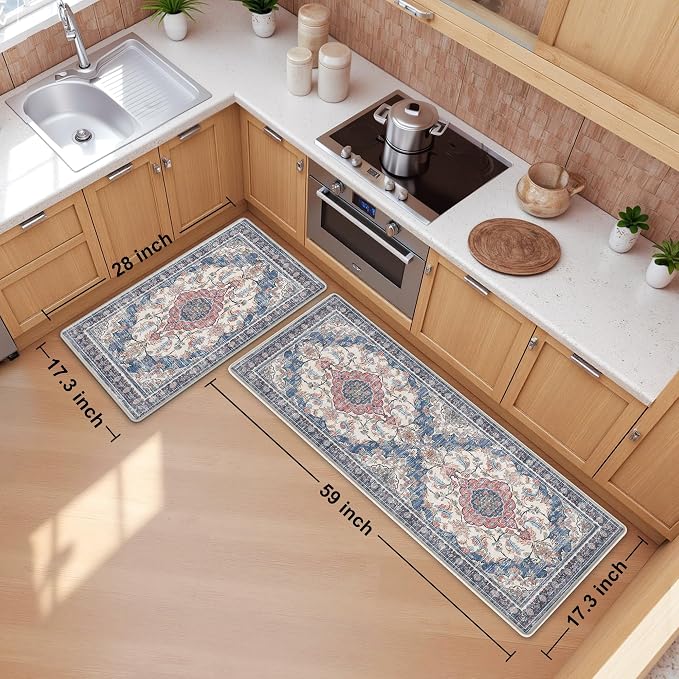 Boho Kitchen Mats for Floor 2 Piece Set Anti Fatigue Cushioned PVC Kitchen Rugs - Image 2
