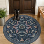 Vintage Dark Blue 4ft Round Area Rug, Washable Soft Circle Rug by HazoHaus