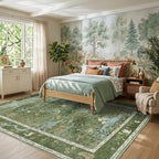 Washable Area Rug 5x7 Green Animal Print Rugs - Image 3