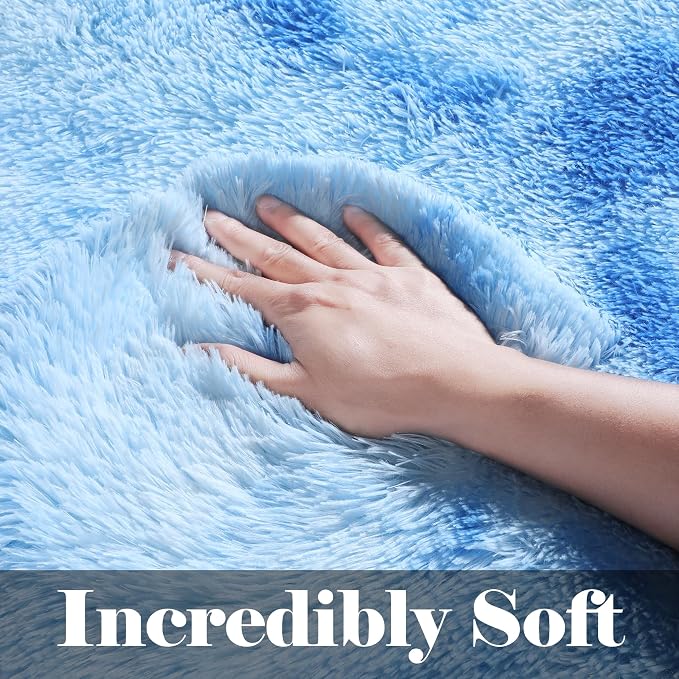 ONASAR Runner Rugs for Bedroom Living Room, Fluffy Tie-Dyed Blue 2x6 Bedside - Image 2
