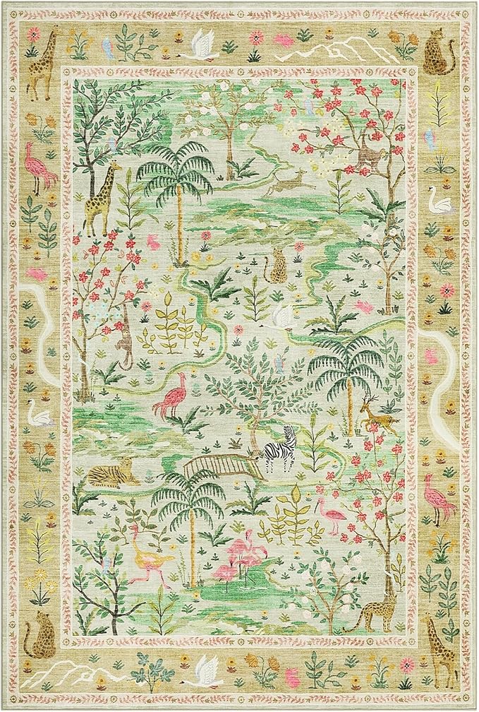 8x10 Washable Rug for Living Room Green Animal Print Large Bedroom Rugs Non - Image 4