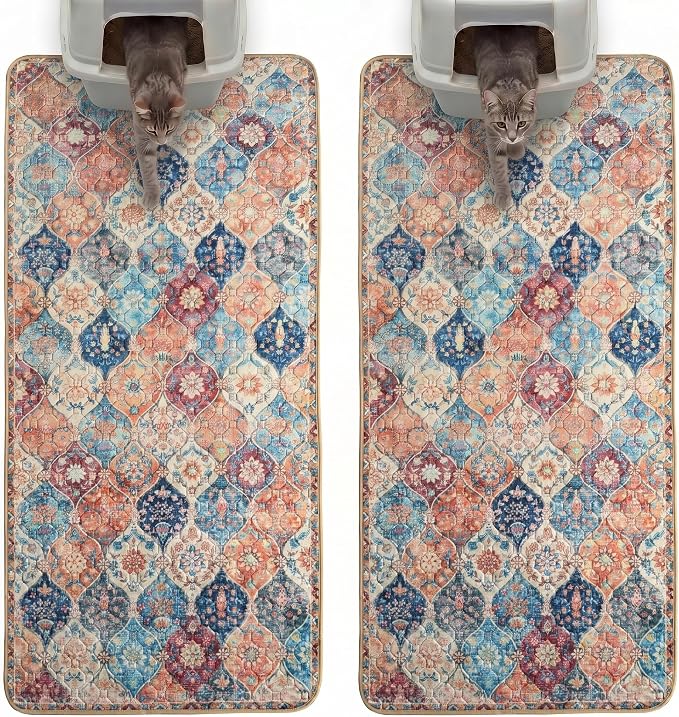 Hompet Cat Litter Mat 2 Pack, 28.5x60 Large Machine Washable Trapping Mats by Hompet