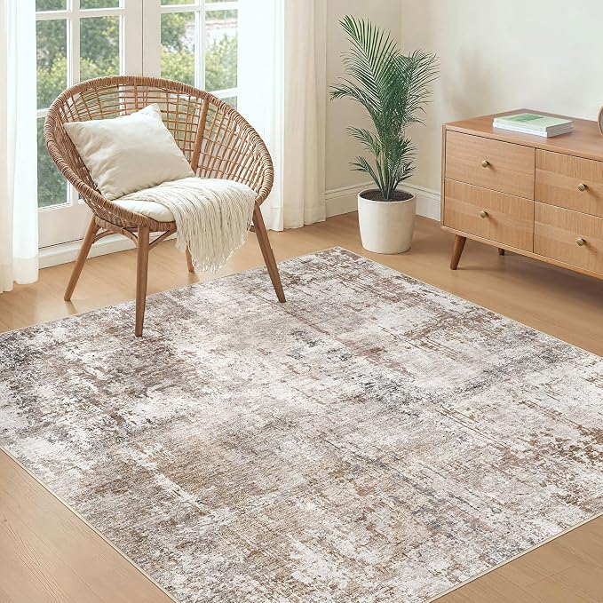 UERMEI Square Area Rugs : Washable 5x5 Neutral Modern Abstract Carpet - Image 5