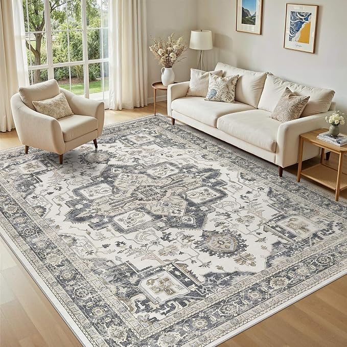 6x9 Washable Area Rugs for Living Room, Large Rug Non Slip Backing Vintage by JessibouAreaRug