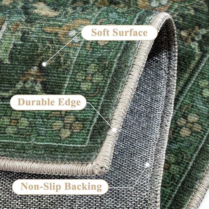 Kitchen Rug Set of 3 Washable Green Vintage Kitchen Mats - Image 7
