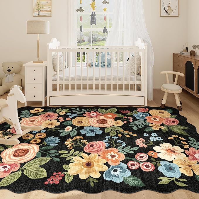 DUKINO 5x7 Area Rug, Floral Washable Rugs - Image 7
