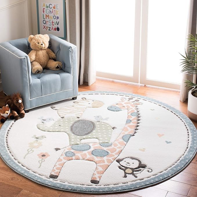 SAFAVIEH Carousel Kids Collection 8' Round Ivory CRK120A Animal Non-Shedding by Unknown