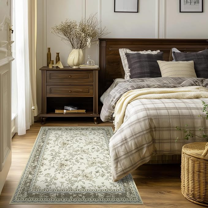 Floral Boho Rug 4x6 Washable Non Slip Area Rug Bohemian Carpet Door Mat Taupe - Image 7