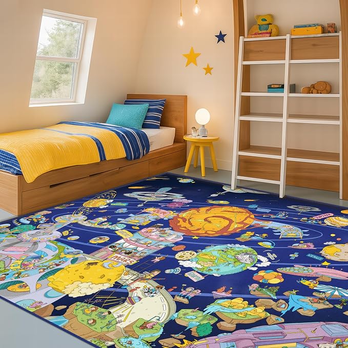 Outer Space Adventure 5x7 Kids Rug – Vibrant Galaxy Scene - Image 3
