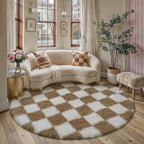 PureCozy 5x5 Round Rugs for Living Room Brown Soft Shag Checkered Rug Modern - Image 3