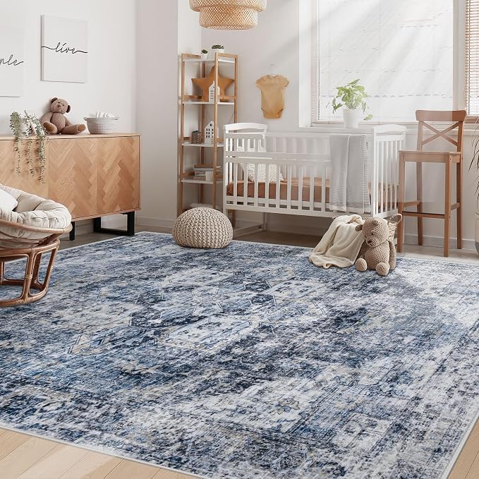 Area Rug 6x9 Washable Rug, Vintage Boho Medallion Rugs Non-Slip Soft Low Pile - Image 3