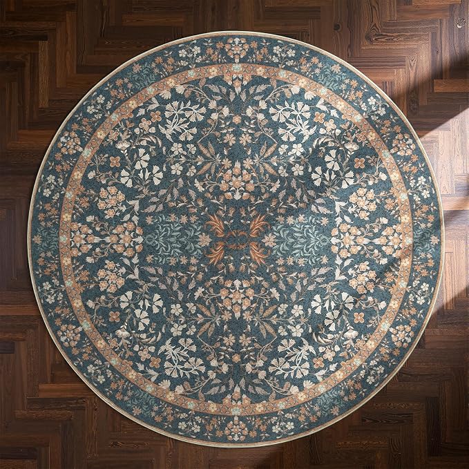 jinchan Zenith Round Rug 5ft Area Rug Soft 5'Round Floral Aesthetic Rug - Image 9