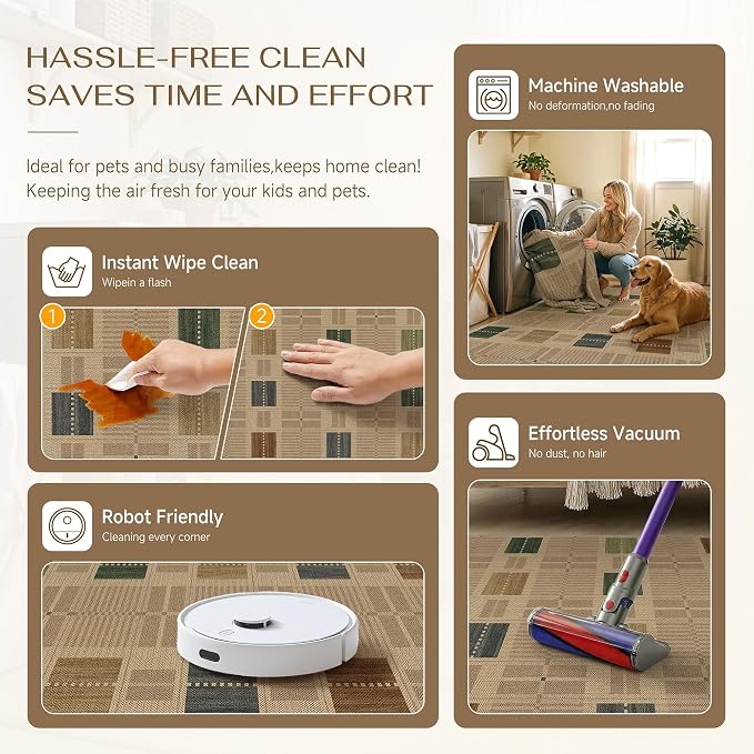 HUGEAR 3x5 Jute Outdoor Indoor Checkered Rug Washable Linen Textured Weave High - Image 5