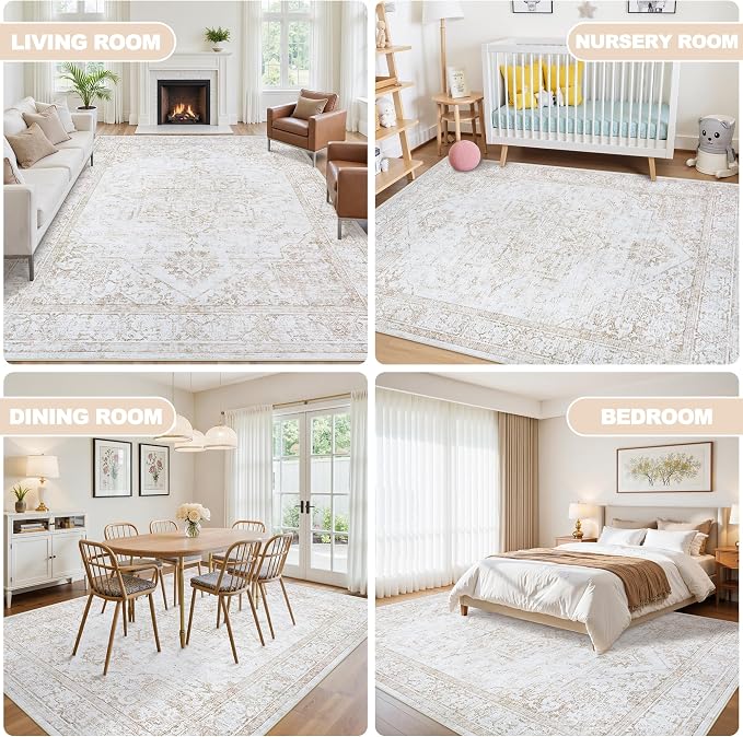 Area Rug 6x9 Living Room Rug Washable:No-Slip Vintage Medallion Rug Soft Low - Image 6