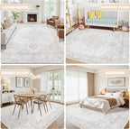 8x10 Area Rugs for Living Room:Beige Washable Vintage Medallion Rug Non-Slip - Image 6