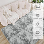 Litanika 9x12 Shag Area Rug for Living Room Bedroom, Tie-Dyed Light Grey High - Image 4