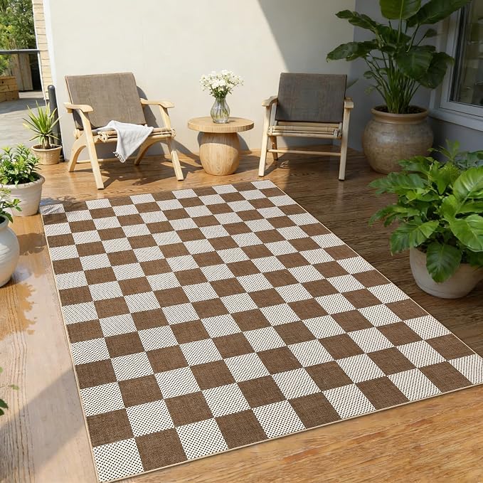 GarveeHome Checkered Terracotta Brown 3x5 Washable Rug Geometric Diamond Dot - Image 3