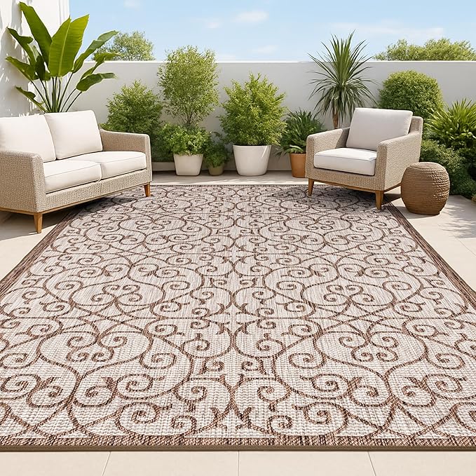 JONATHAN Y Vintage Filigree Indoor Outdoor Area Rug 4X6 Taupe/Espresso by JONATHANY
