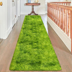 Grass Green Tie Dyed Rug 2x8 ft Plush High Pile Shag Carpet Fluffy Soft Runner by TENNOLA
