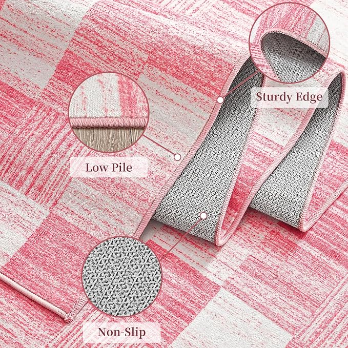 Terrug Pink Checkered Rug for Entryway, 2x3 Small Area Rugs Washable - Image 6