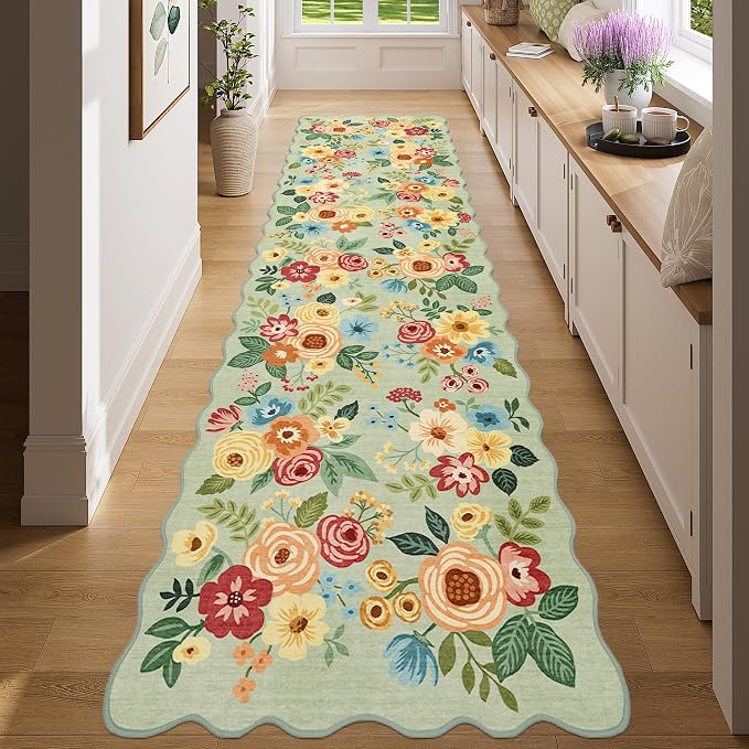 DUKINO Washable Runner Rug, 2x7 Lightweight Soft Floral Hallway Rug Runner by DUKINO