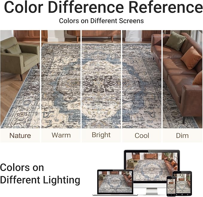 befbee 8x10 Area Rugs for Living Room, Stain Resistant Neutral Washable Rugs - Image 6