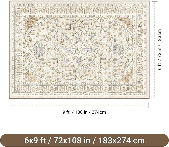 befbee 6x9 Area Rug for Living Rooms, Stain Resistant Neutral Washable Rugs for - Image 2