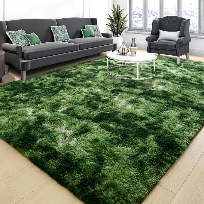 Tepook Fluffy Dark Green Rugs for Living Room Bedroom, 8x10 Soft Area Rug - Image 3