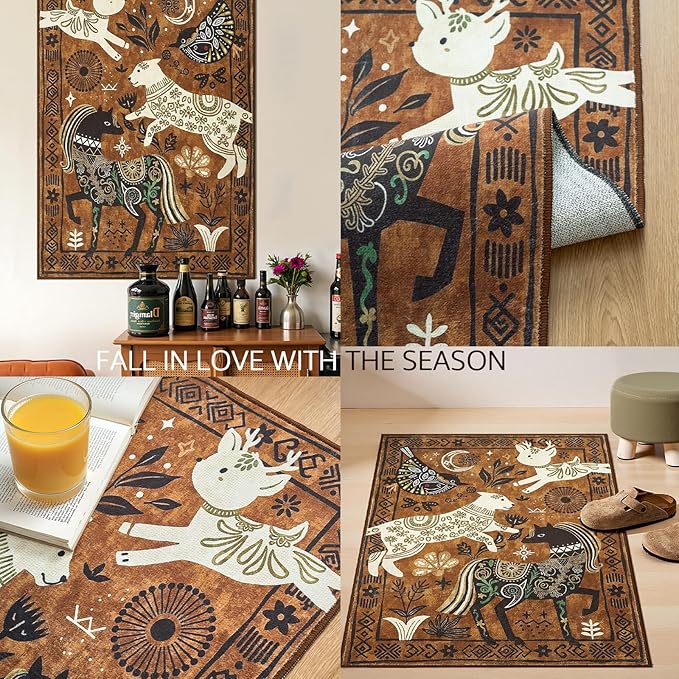 jinchan 5x7 Cute Area Rug Kids Washable Fun Rug Earthy Brown Starlit Boho - Image 7