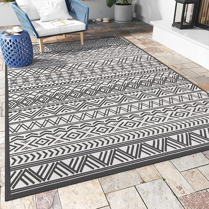 Outdoor Rug Carpet 4x6 ft, Flatweave Textured Outdoor Patio Rug Non Slip Indoor by MontVoo