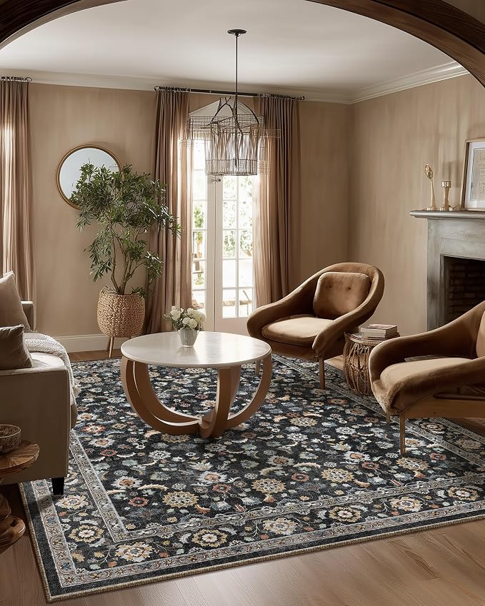 Washable Area Rugs for Living Room: 5x7 Bedroom Rug Vintage Boho Area Rug Stain - Image 5