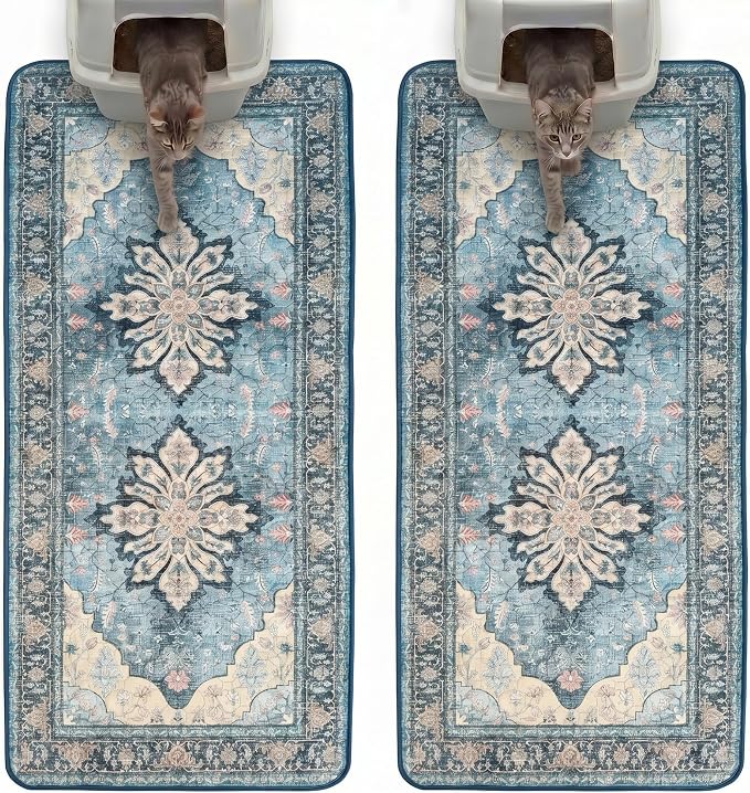 Hompet Cat Litter Mat 2 Pack, 24x60 Large Machine Washable Trapping Mats by Hompet