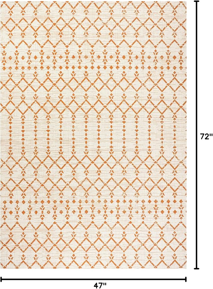 JONATHAN Y Moroccan Geometric Indoor Outdoor Area Rug 4X6 Cream/Orange - Image 2