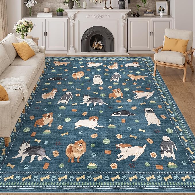 DUKINO 8x10 Area Rug, Non Slip Washable Animal Dog Rug by DUKINO