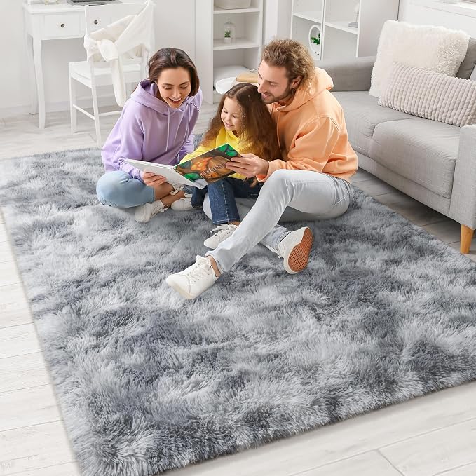 BENRON Fluffy Tie-dye Grey Rugs - Image 5