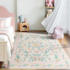 5x7 Pink Floral Nursery Rug, Machine Washable Non Slip Soft Faux Wool Carpet - Image 9