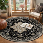 RELEANY Area Rugs Round 4ft Washable Non-Slip, Floral Vintage Distress - Image 2