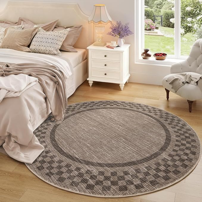 4ft Washable Round Rug for Entryway Modern Checkered Bedroom Circle Rug Non - Image 3