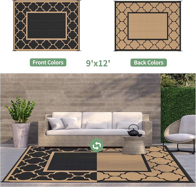 GENIMO Outdoor Rug 9' x 12' Patio Waterproof, Foldable Reversible Plastic Straw - Image 4