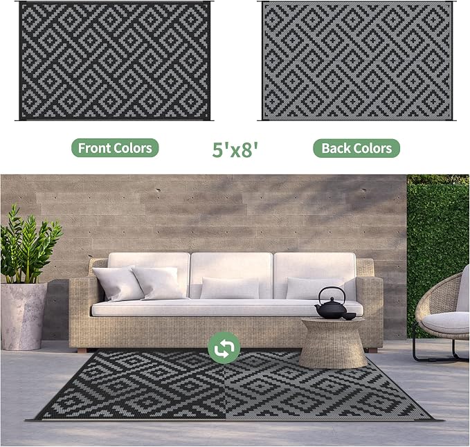 GENIMO Outdoor Rug for Patio Clearance, Reversible Plastic Camping Rugs - Image 2