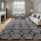 ONASAR 5x8 Area Rugs for Living Room, Fluffy Soft Grey and Black Geometric Rug - Image 2