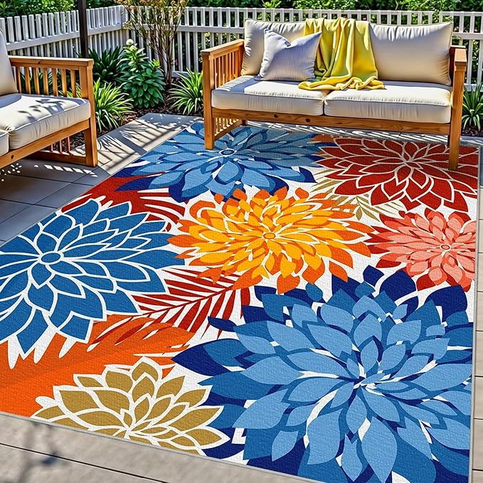 Colorful 3x5 Washable Rug for Living Room Tropical Botanical Modern Floral by ArenaRug