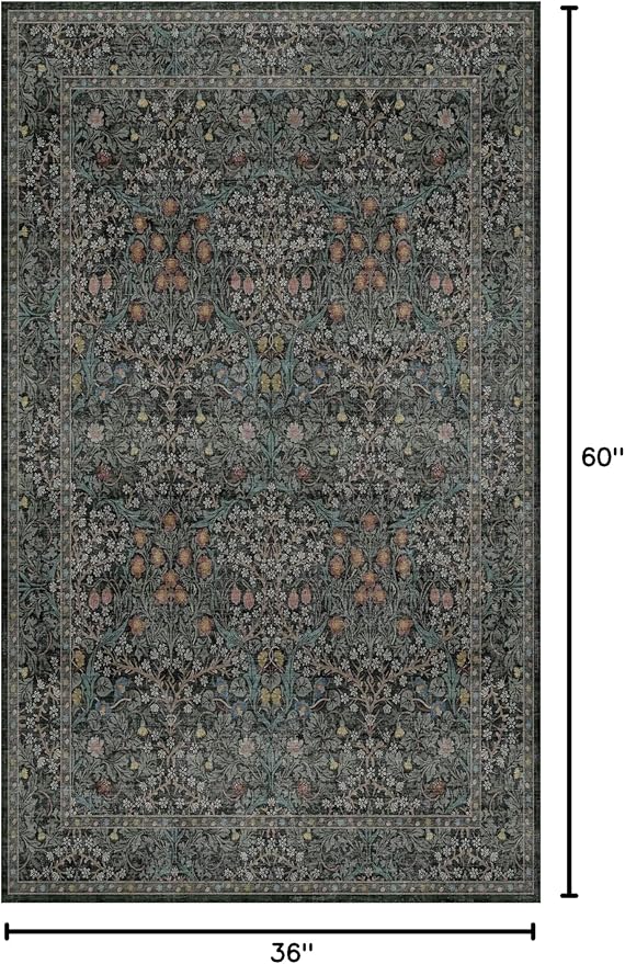 Vintage Floral Dark Green 3x5 Area Rugs - Image 2