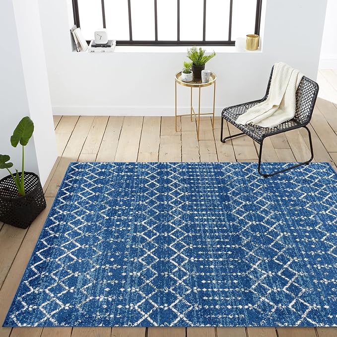 JONATHAN Y Boho Vintage Diamond Blue/White Indoor Area Rug 4X6 ft, Moroccan Hype - Image 7