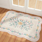 Scalloped Door Mat 2x3 Small Pink Floral Washable Entryway Rug | Soft Low Pile by Dadasgk