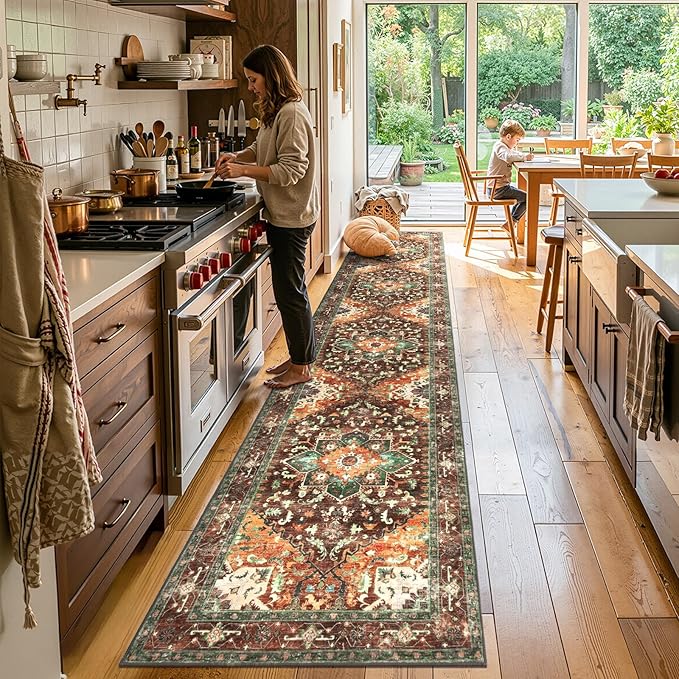 Yamaziot Washable Runner Rug, 3x14 Non-Slip Boho Vintage Hallway Rug Runner - Image 6