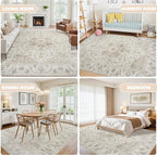 5x7 Area Rugs for Living Room:Beige Washable Vintage Medallion Carpet Non-Slip - Image 6