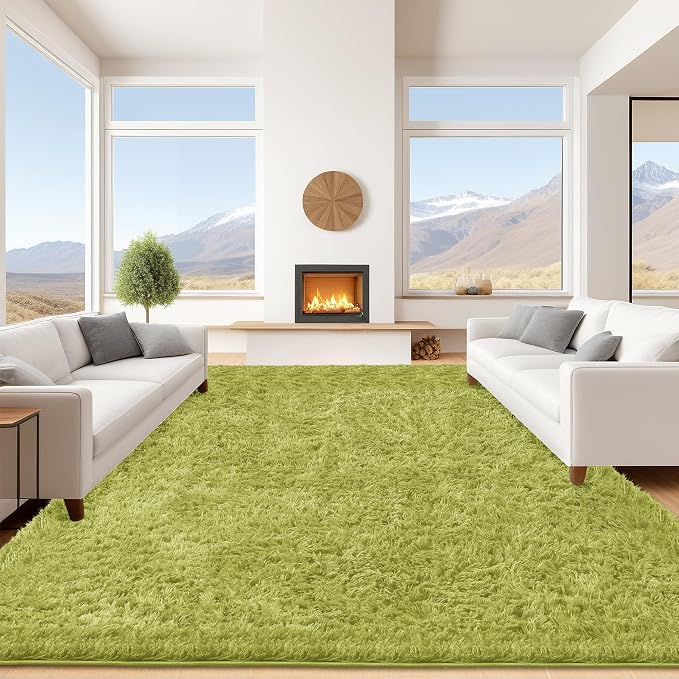 9x12 Green Grass Area Rugs for Living Room, Large Fluffy Shag Rug for Bedroom by Unknown