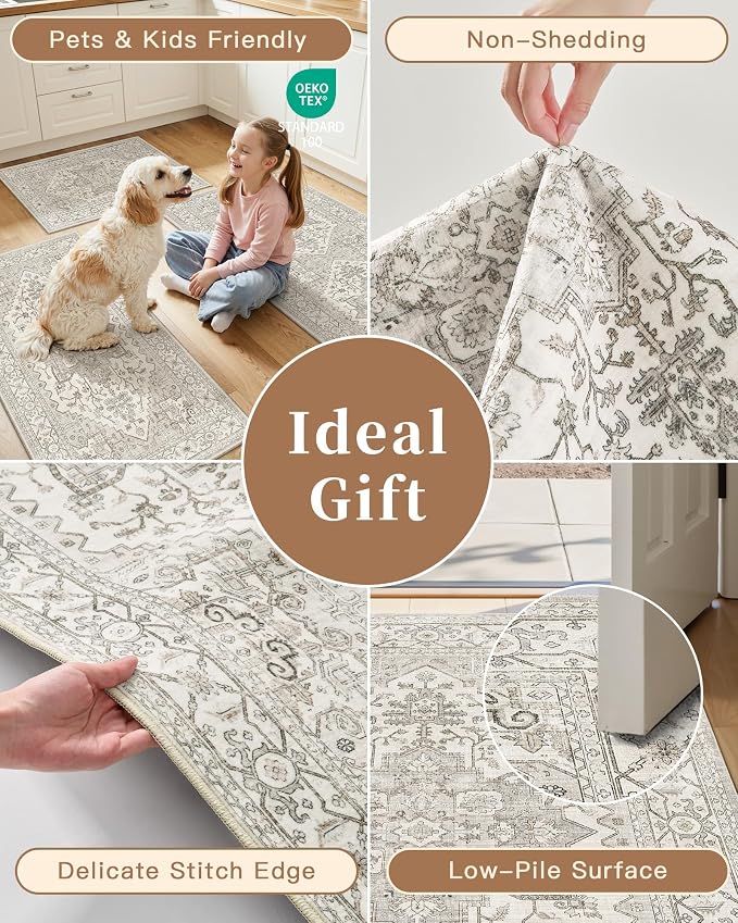 Madane Washable Kitchen Rug Set of 3, Small Area Rug Non-Slip Vintage Entryway - Image 6